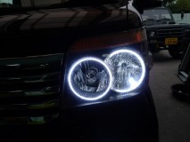 サンバーのヘッドライト加工 LEDイカリング施工 今回はシンプルにリング4灯のみをインストール。サイズはビッグな135-140mmです。