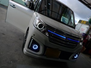 スペーシアのフォグリング施工と室内パネル類LED打ち替え