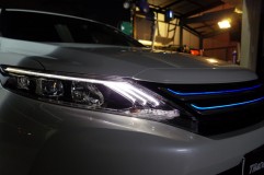60系 ハリアーのシーケンシャルヘッドライトウィンカーの施工 そして作業完了しました。周りは真っ暗に・・・