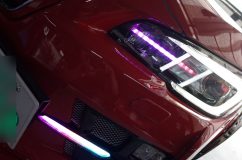 レヴォーグのヘッドライトカスタム(預かりプランⅢ) 横バーにはNeoPixelRGBをインストール。下のライナーとリンクして点灯します。
