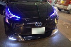 50プリウスのシーケンシャルウィンカーシリコンチューブ施工 デイライト電源はバンパー下のオプションデイライトから分岐。