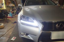 レクサスGSのヘッドライト加工 でもLEDが点灯するととんでもなく明るい!